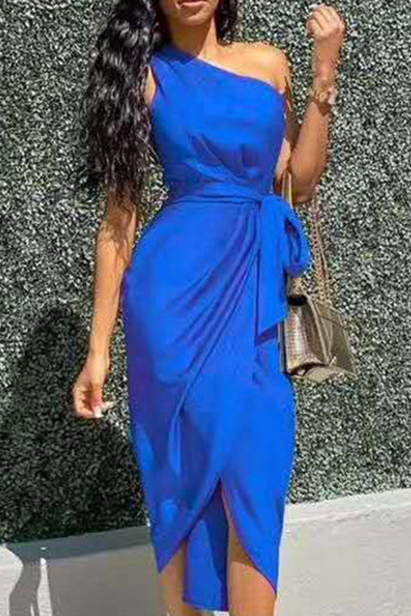 Kaynafashions - Fashion Solid Bandage One Shoulder Irregular Dress Dresses(4 colors)