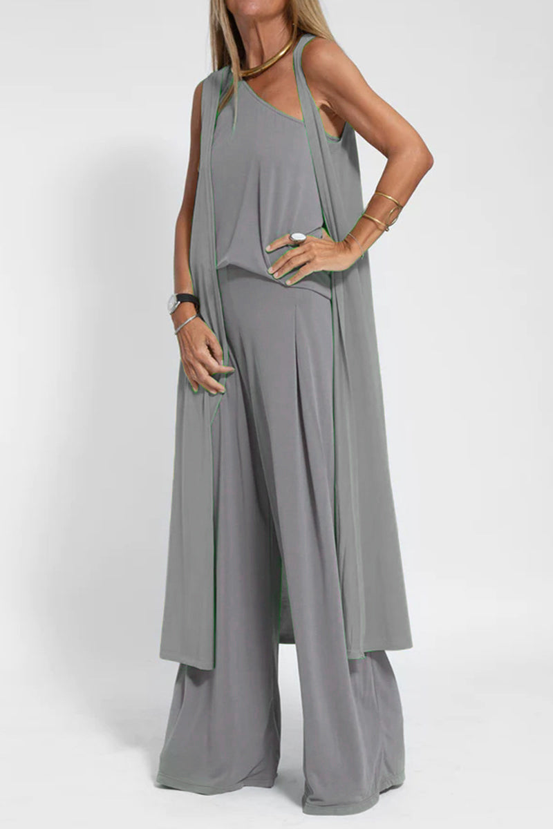 Kaynafashions - Casual Solid Oblique Collar Sleeveless three Pieces