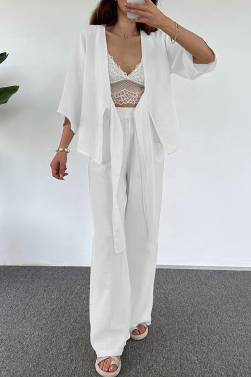 Kaynafashions - Casual Simplicity Solid Pocket V Neck Three Quarter Two Pieces(3 Colors)