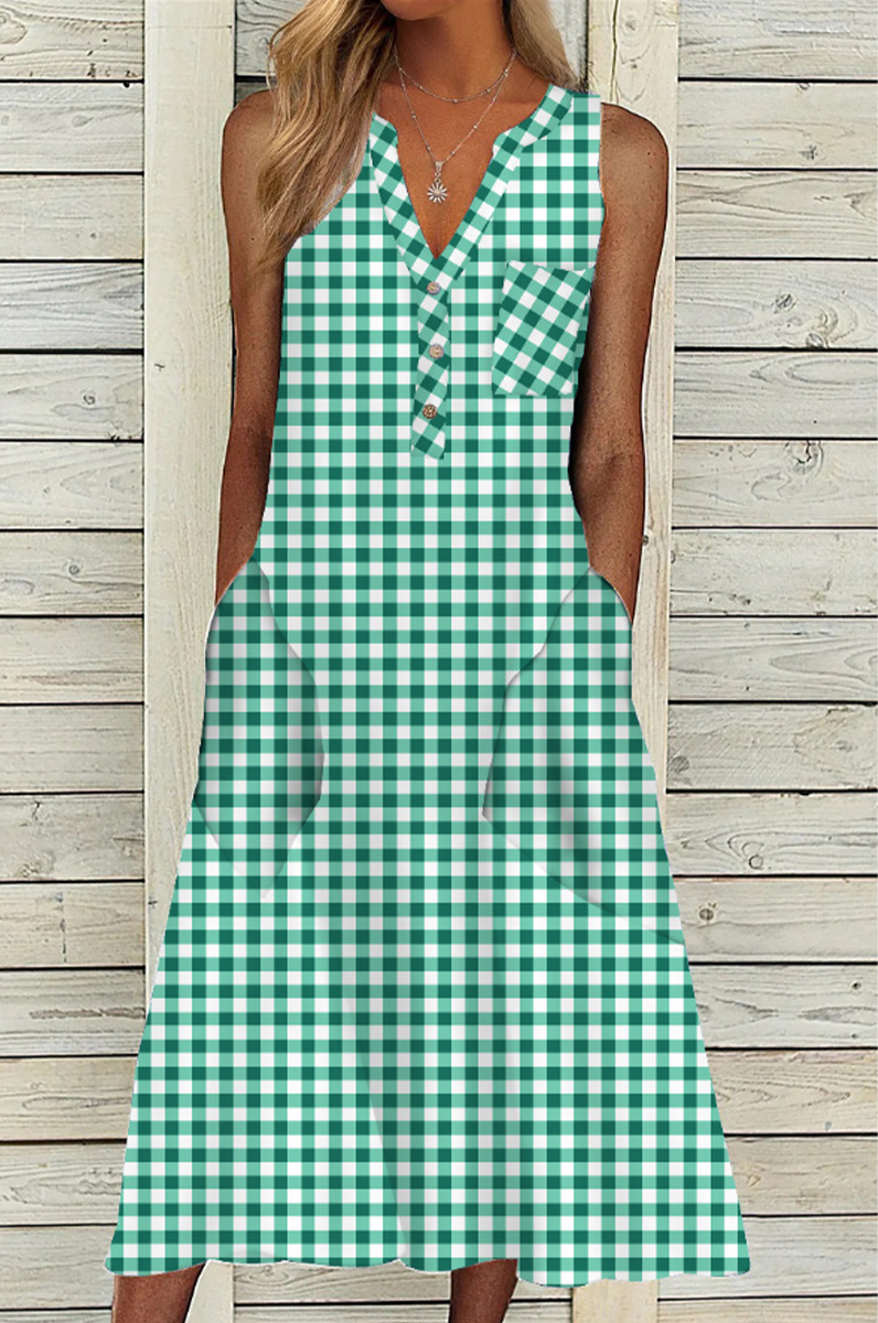 Kaynafashions - Casual Print Patchwork V Neck Straight Dresses(9 Colors)