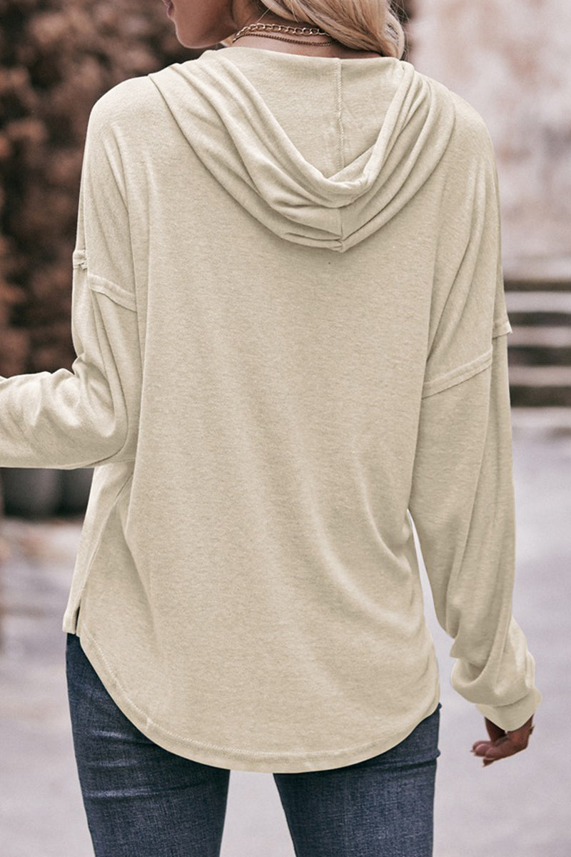 Kaynafashions - Casual Solid Buttons Hooded Collar Tops