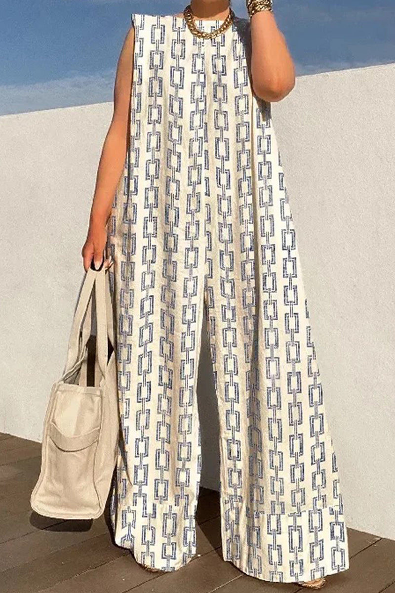 Kaynafashions - Casual Street Print O Neck Loose Jumpsuits