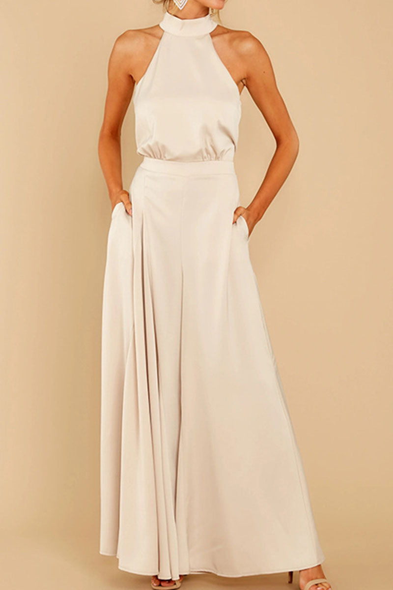 Kaynafashions - Fashion Casual Solid Patchwork Halter Loose Jumpsuits(5 Colors)