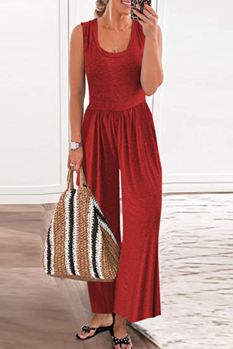 Kaynafashions - Casual Simplicity Solid Solid Color O Neck Loose Jumpsuits(5 Colors)