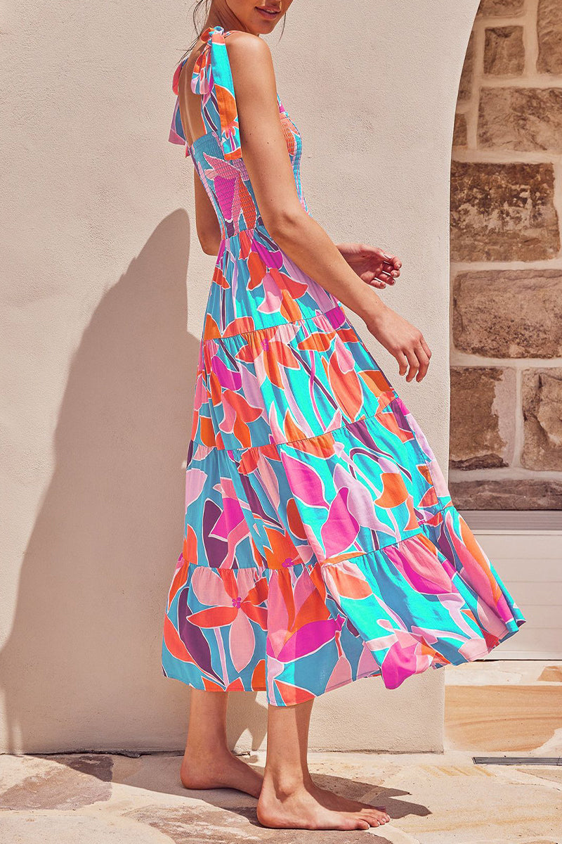 Kaynafashions - Fashion Street Dot Patchwork Spaghetti Strap Printed Dresses(22 Colors)