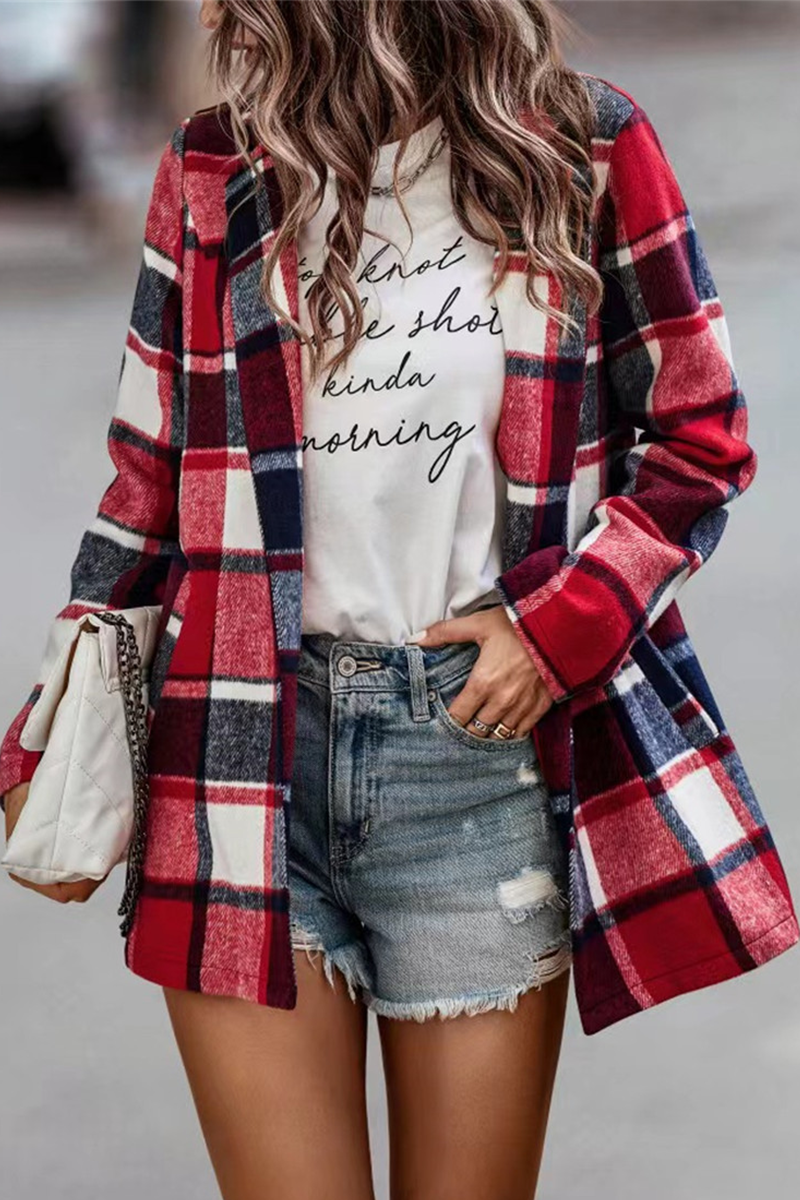 Kaynafashions - Fashion Plaid Patchwork Turndown Collar Outerwear