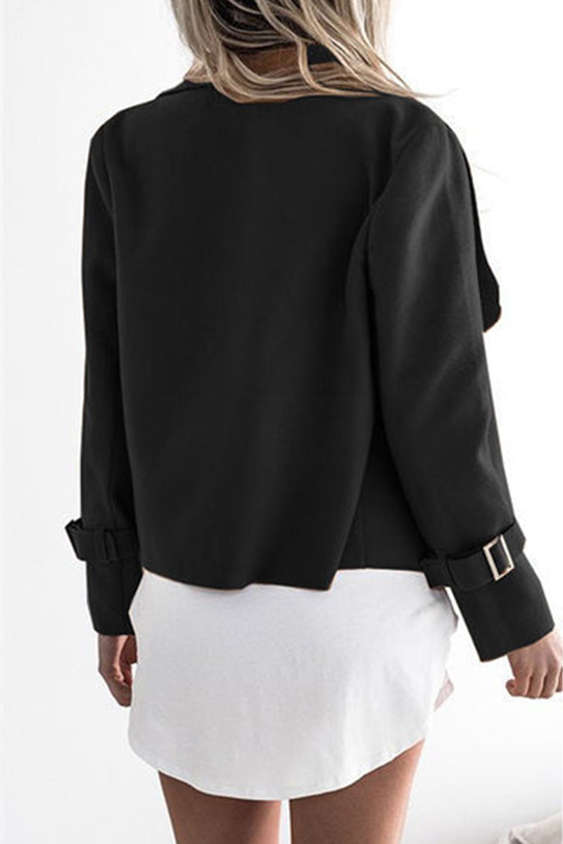 Kaynafashions - Casual Solid Patchwork Mandarin Collar Outerwear