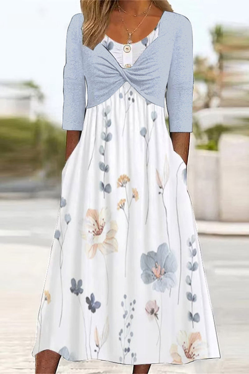 Kaynafashions - Elegant Print Patchwork O Neck A Line Dresses
