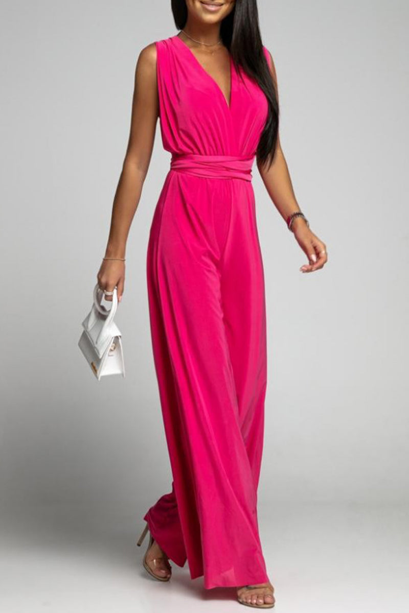 Kaynafashions - Casual Elegant Solid Backless Cross Straps V Neck Jumpsuits(4 Colors)