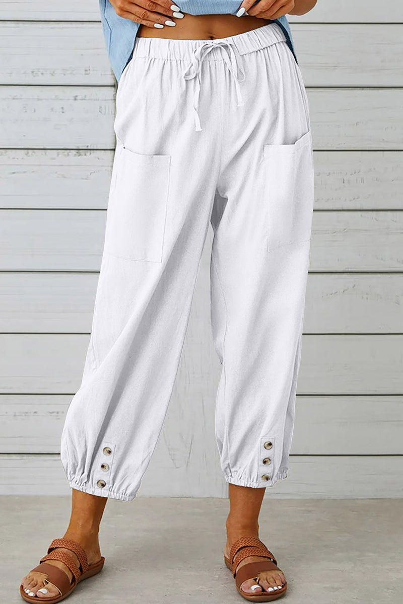 Kaynafashions - Casual Solid Pocket Loose High Waist Wide Leg Solid Color Bottoms