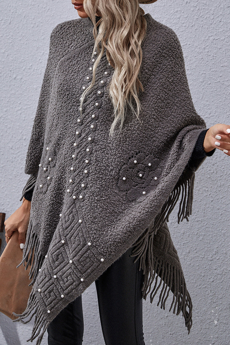 Kaynafashions - Casual Solid Tassel Rivets Asymmetrical O Neck Outerwear