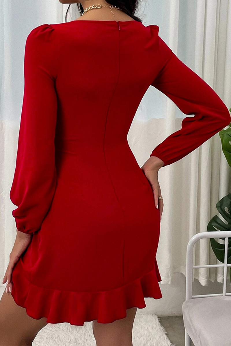 Kaynafashions - Fashion Solid Flounce Square Collar Cake Skirt Dresses