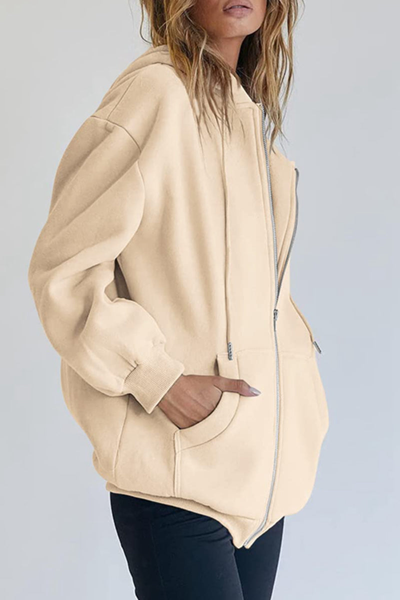 Kaynafashions - Casual Sportswear Solid Pocket Hooded Collar Outerwear