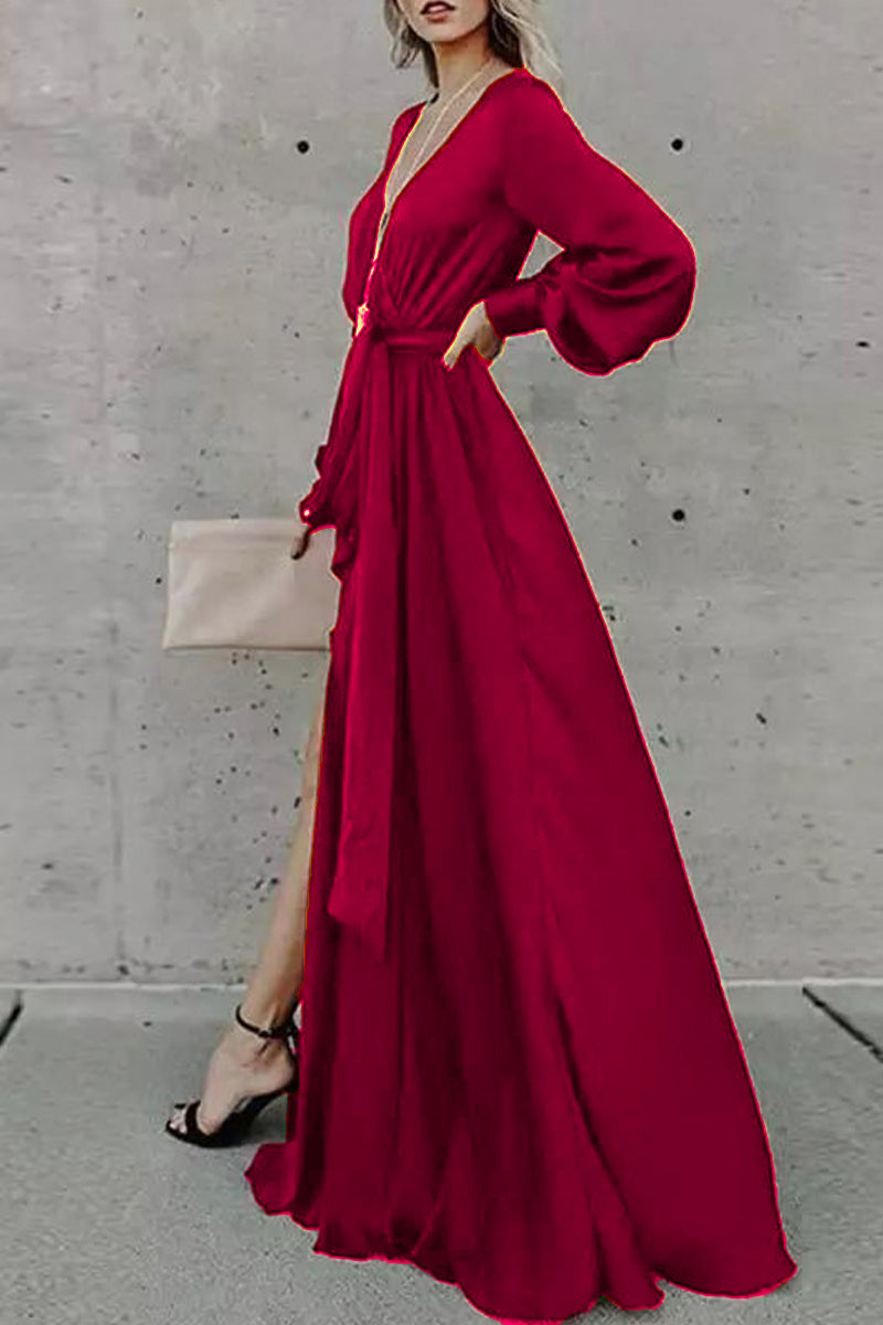 Kaynafashions - Sexy Solid Bandage V Neck Irregular Dress Dresses