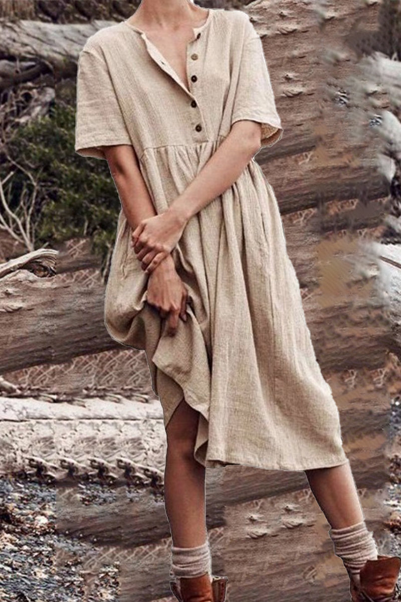 Kaynafashions - Casual Solid Patchwork O Neck A Line Dresses(5 Colors)