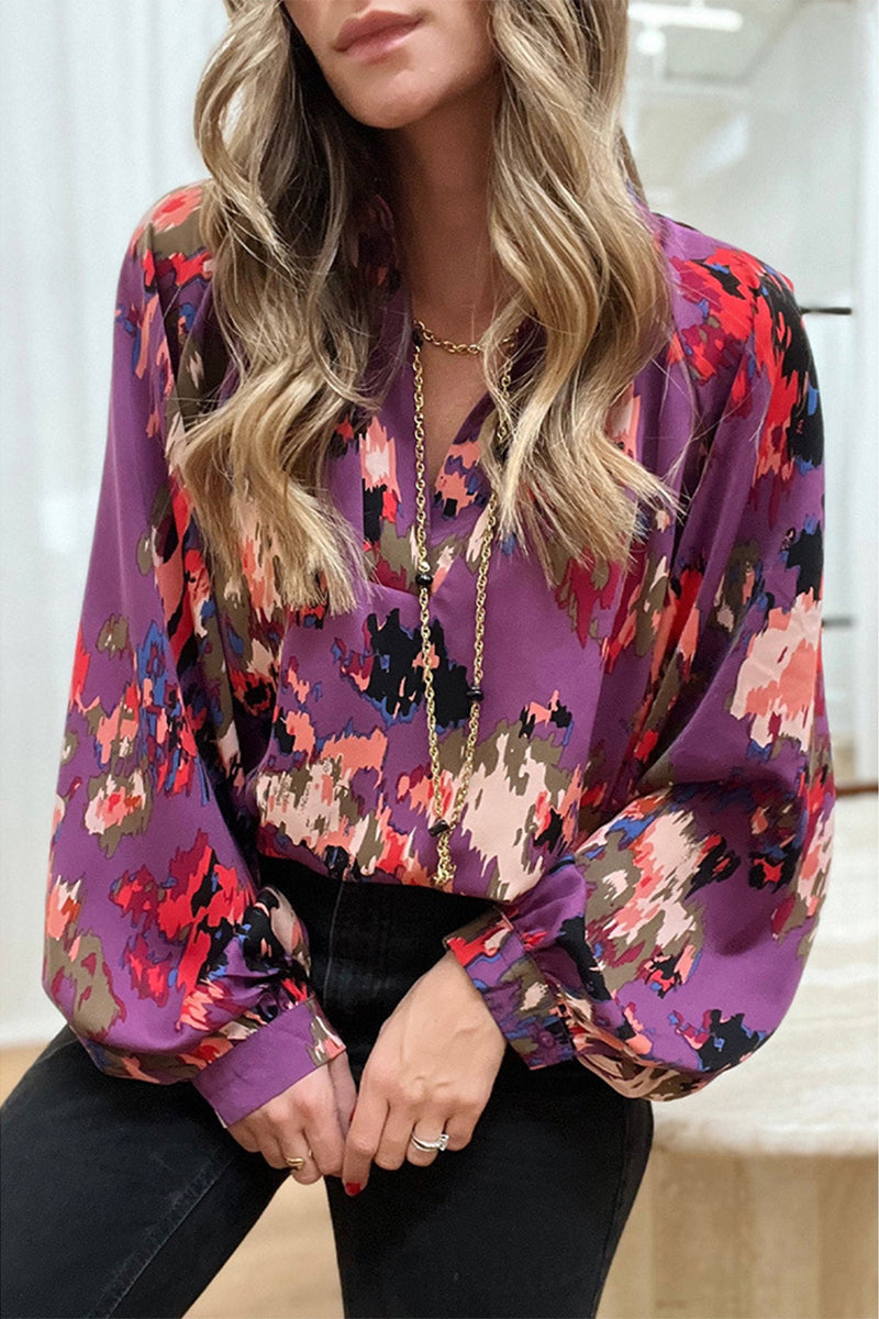 Kaynafashions - Work Elegant Print Patchwork V Neck Tops