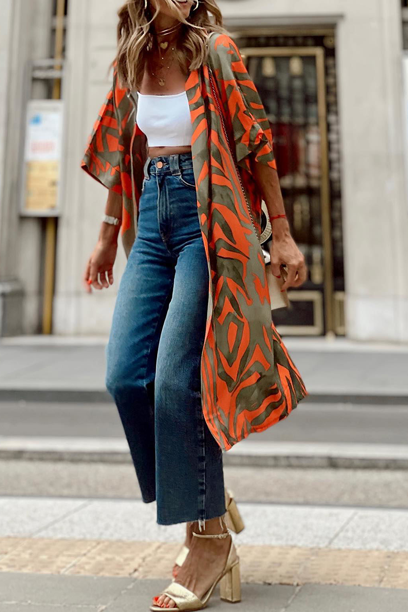 Kaynafashions - Fashion Print Patchwork Cardigan Collar Outerwear