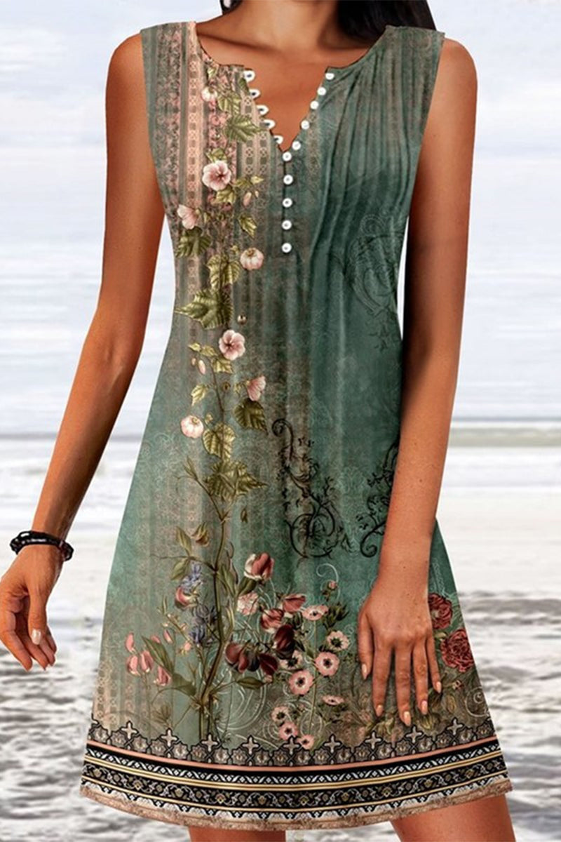 Kaynafashions - Elegant College Print Buttons V Neck Vest Dress Dresses