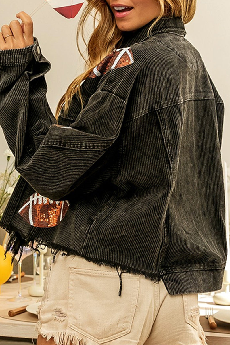 Kaynafashions - Elegant Solid Sequins Make Old Turndown Collar Outerwear