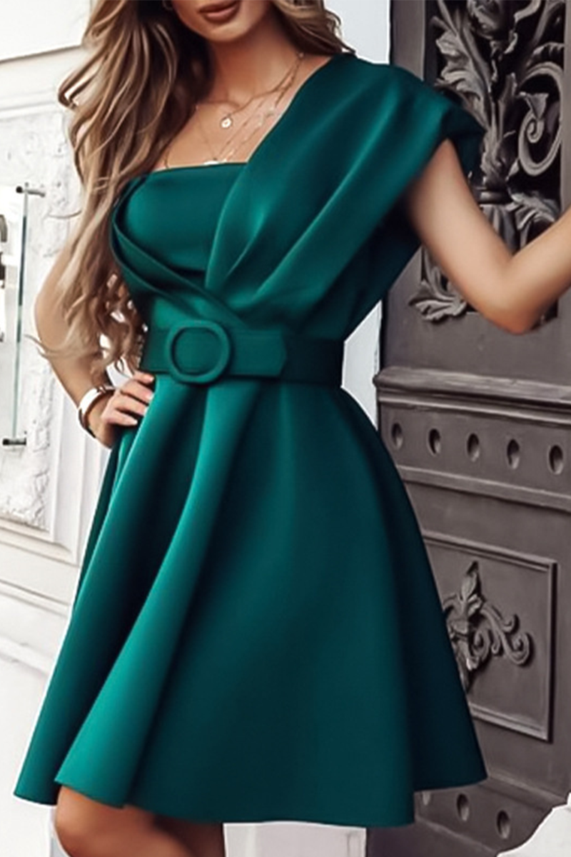 Kaynafashions - Party Solid Patchwork One Shoulder Waist Skirt Dresses