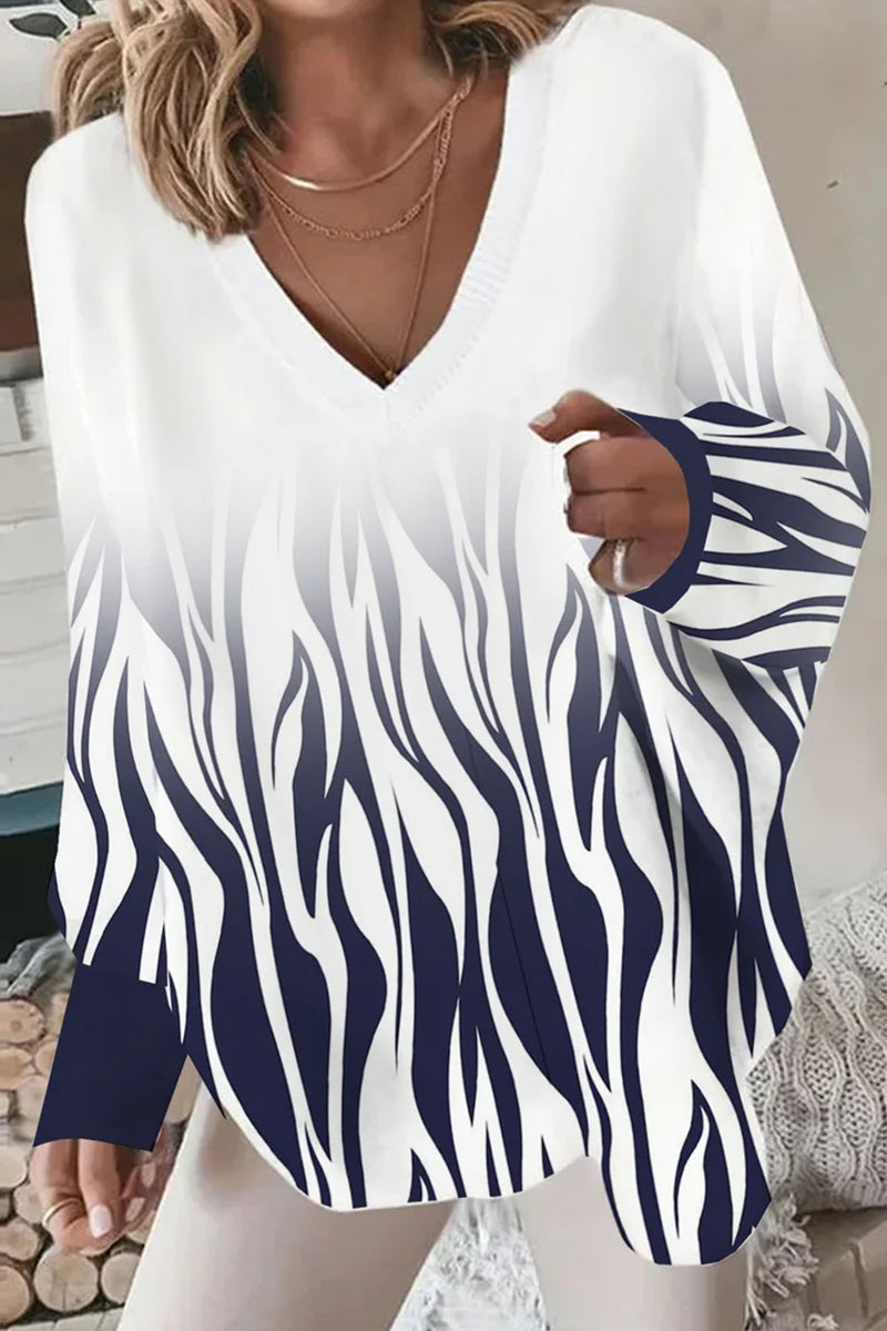 Kaynafashions - Casual Street Print Patchwork V Neck Tops