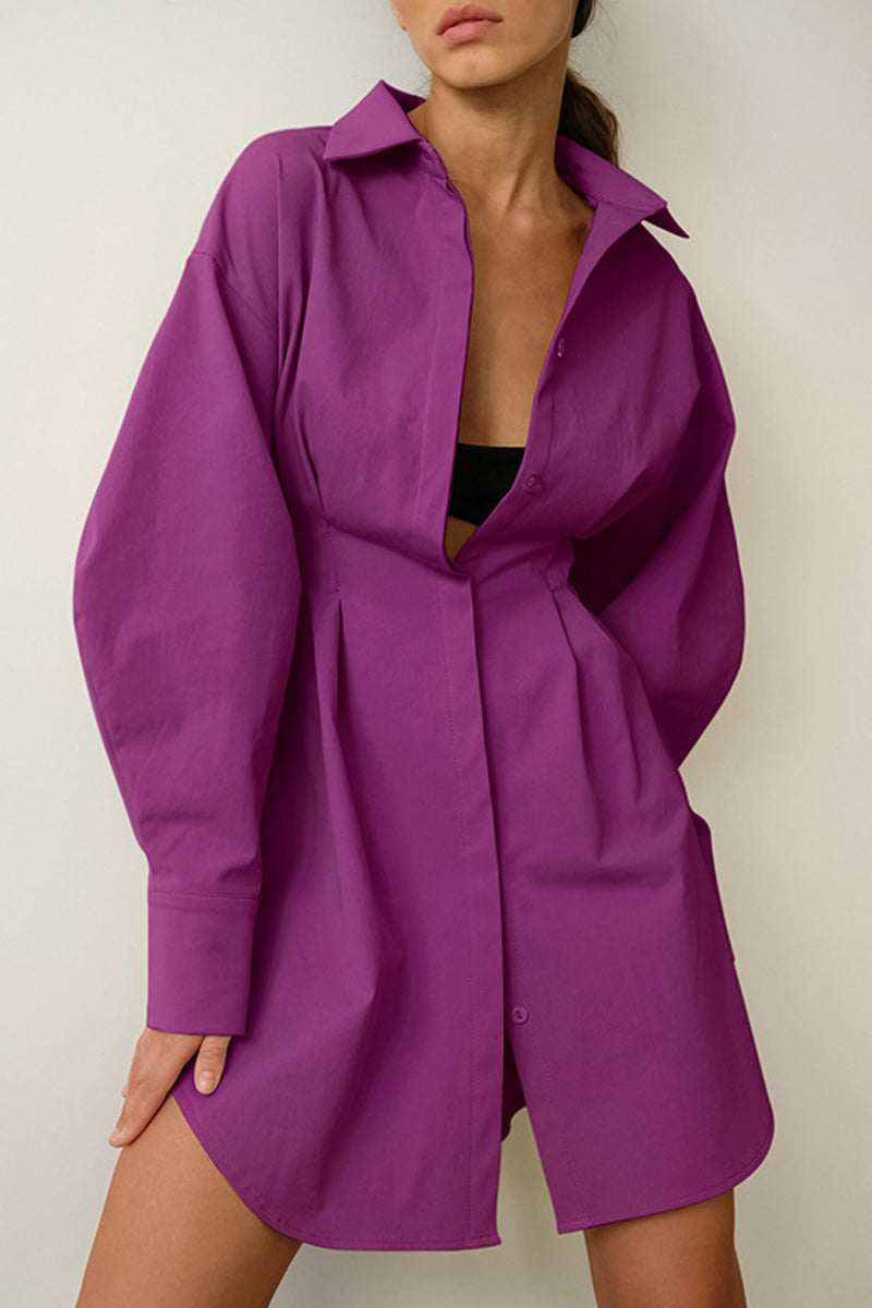 Kaynafashions - Casual Elegant Solid Patchwork Turndown Collar Shirt Dress Dresses