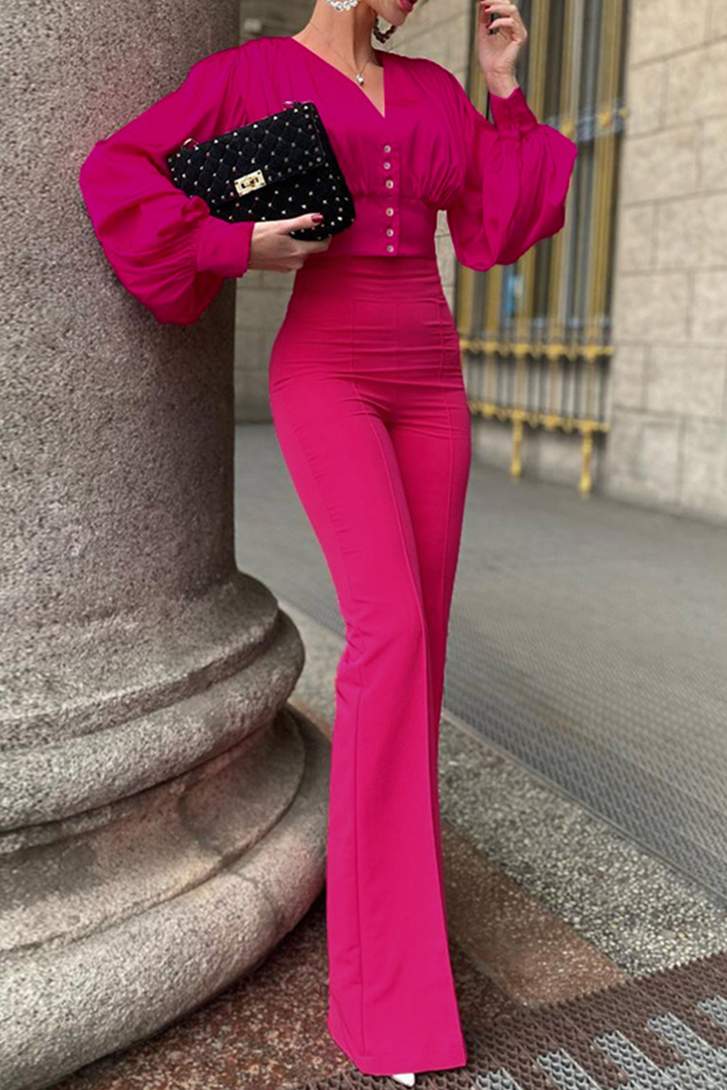 Kaynafashions - Fashion Solid Patchwork V Neck Long Sleeve Two Pieces