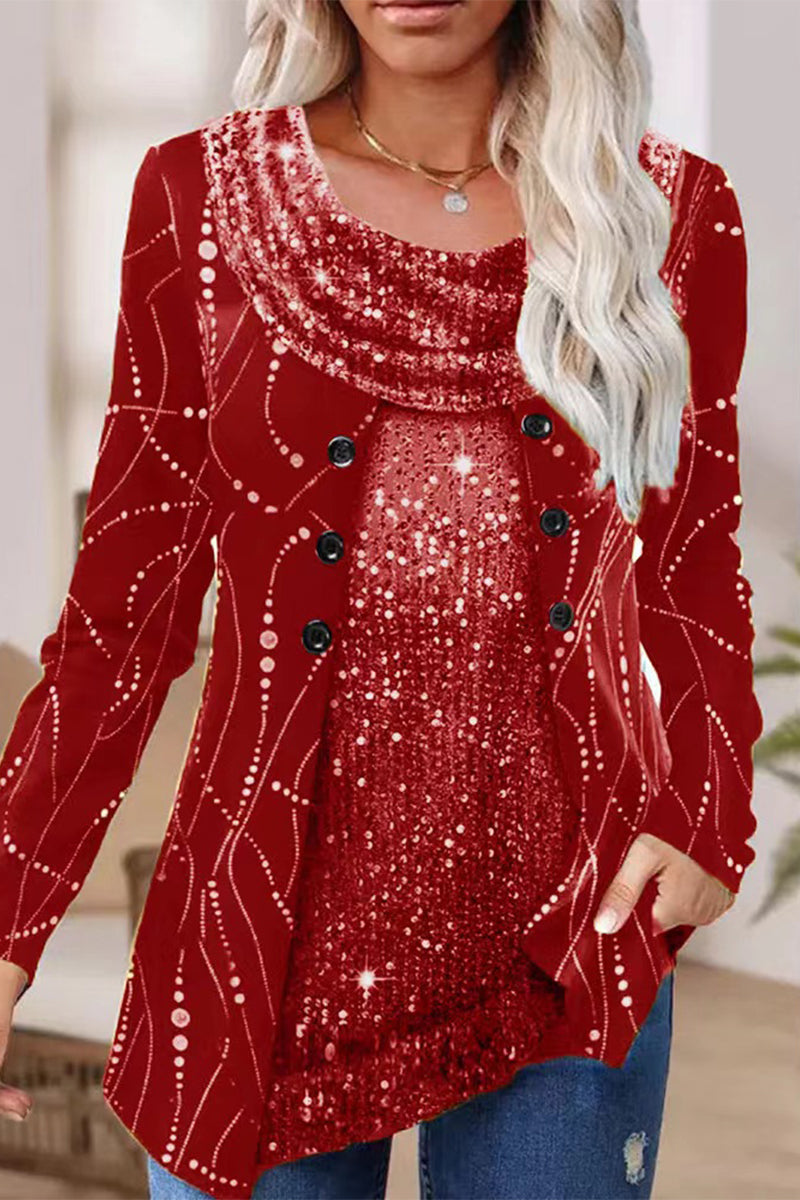 Kaynafashions - Casual Street Solid Sequins Scarf Collar Tops