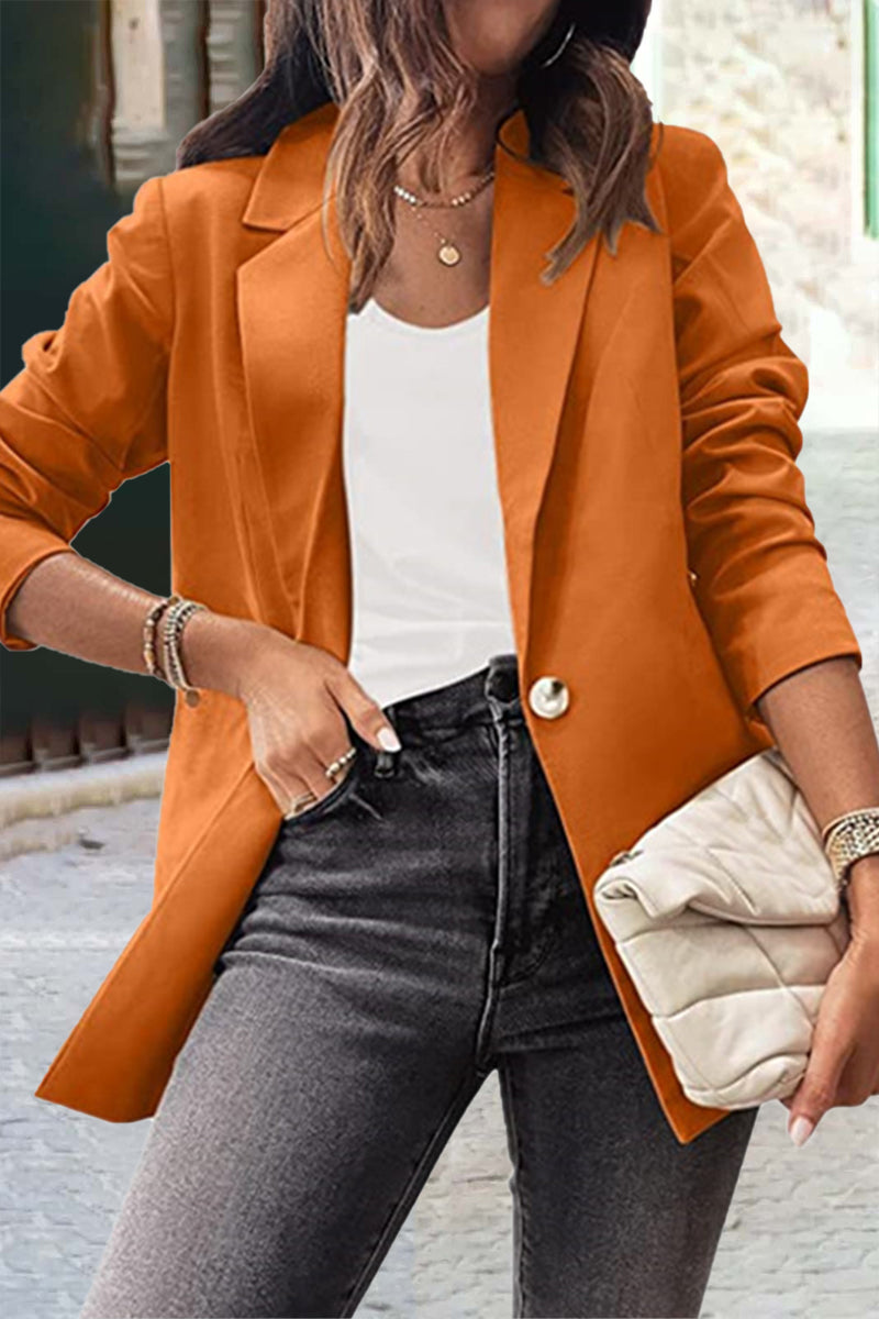 Kaynafashions - Work Solid Color Turn-back Collar Outerwear(8 Colors)