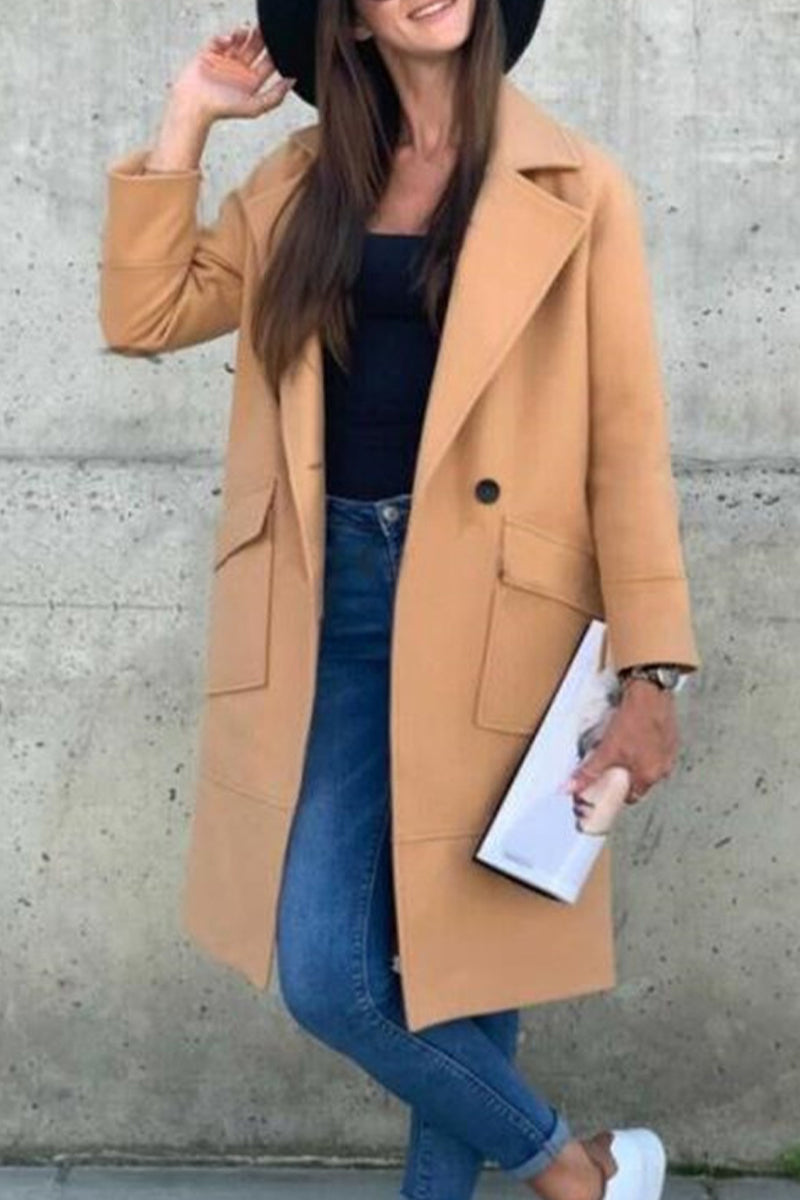 Kaynafashions - Sweet Street Elegant Solid Buckle Turn-back Collar Outerwear