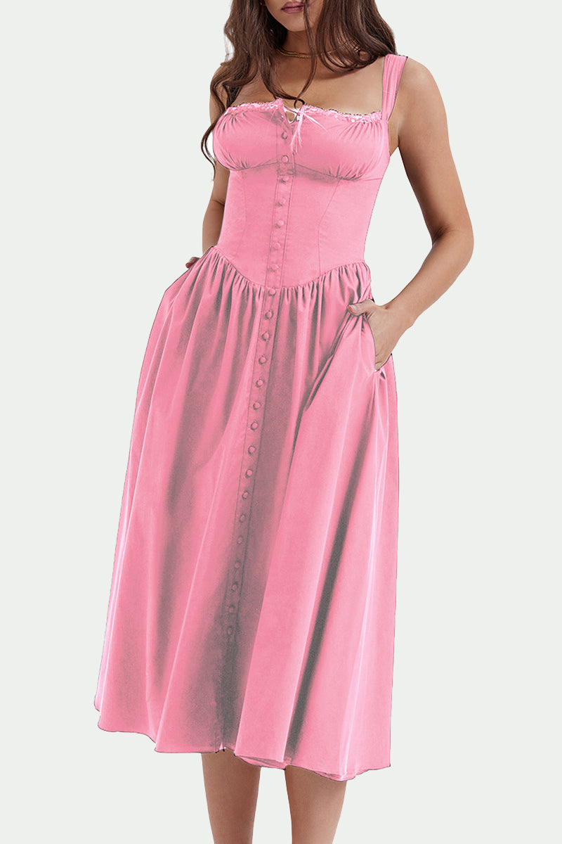 Kaynafashions - Elegant Solid Patchwork U Neck Sling Dress Dresses