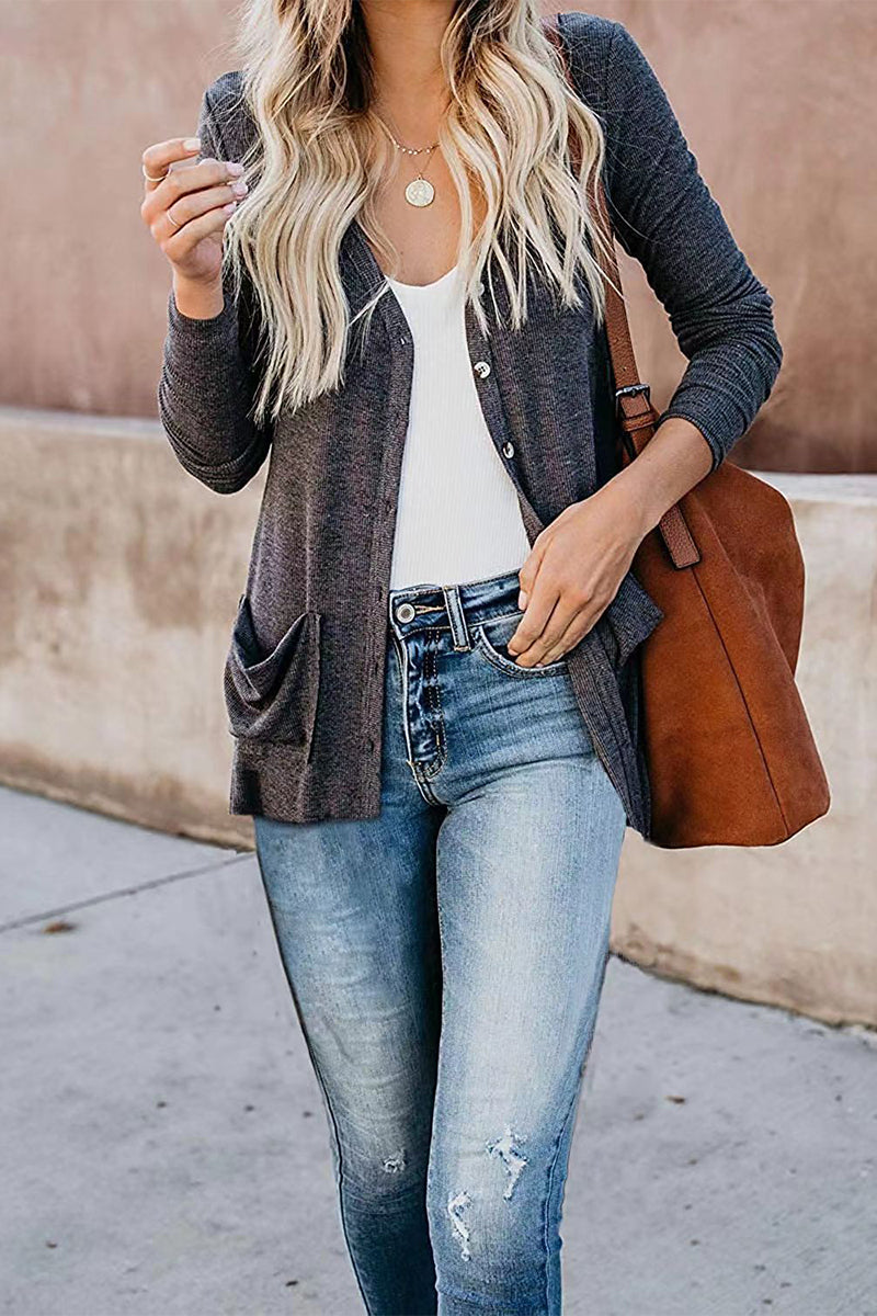 Kaynafashions - Fashion Casual Patchwork Buttons V Neck T-Shirts(6 Colors)