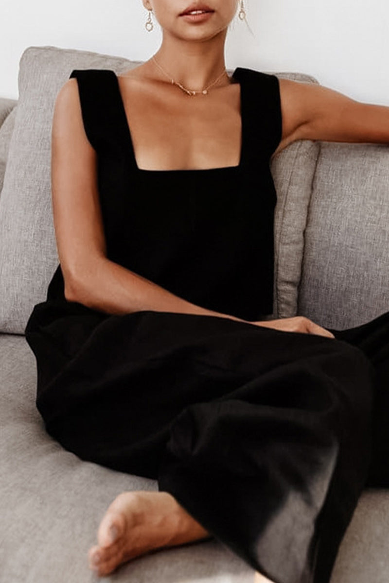 Kaynafashions - Casual Solid With Belt Bright Silk Square Collar Sleeveless Two Pieces