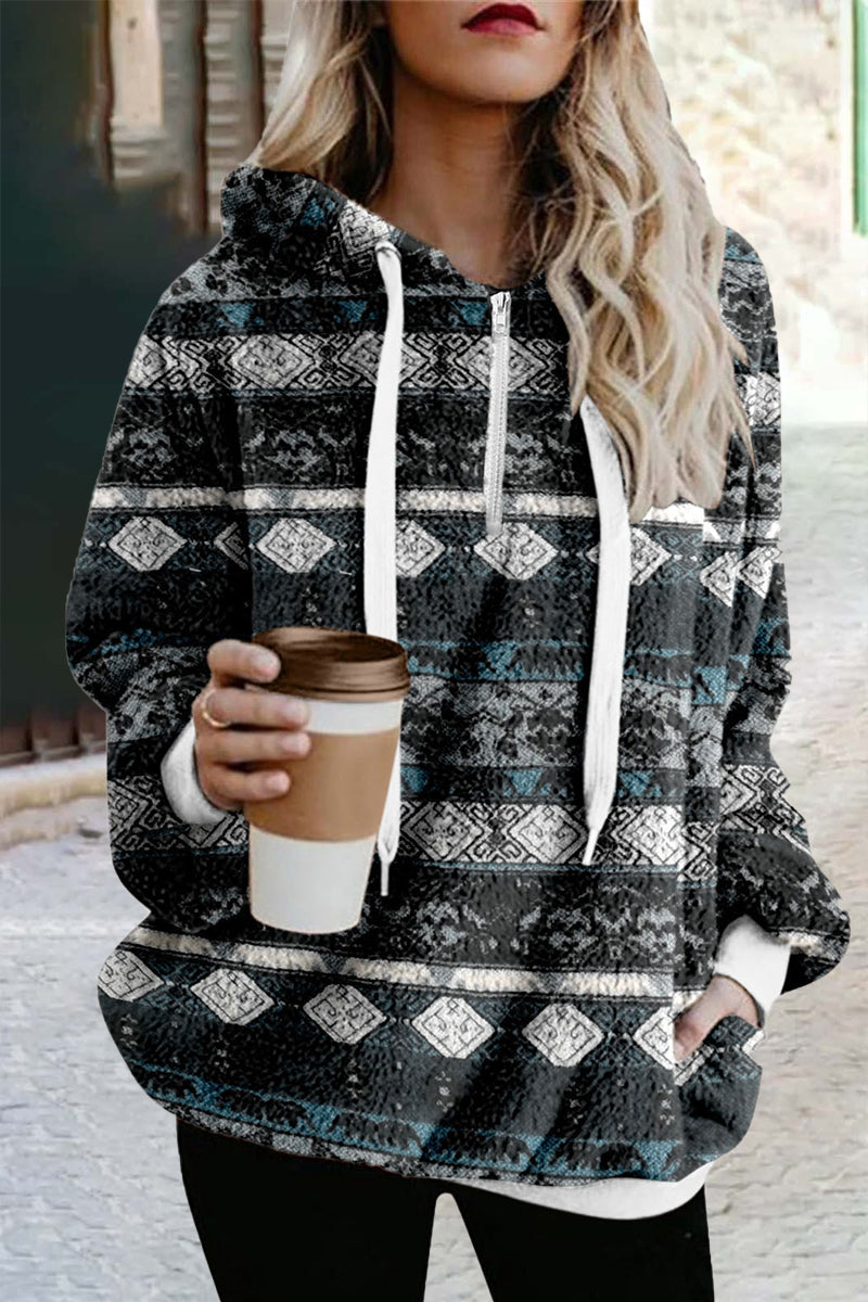 Kaynafashions - Street Print Printing Hooded Collar Tops