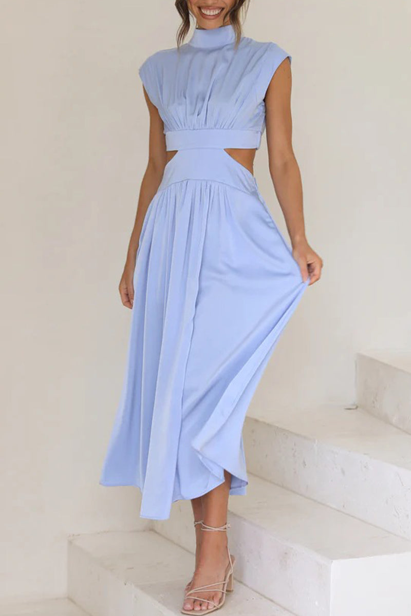 Kaynafashions - Sweet Elegant Solid Hollowed Out Mandarin Collar A Line Dresses(8 Colors)