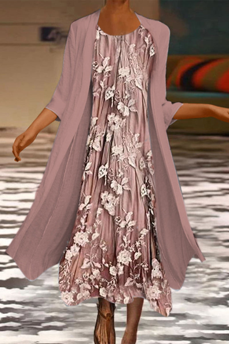 Kaynafashions - Elegant Print Patchwork O Neck Long Sleeve Two Pieces