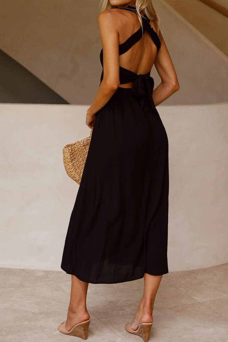 Kaynafashions - Casual Solid Patchwork Halter Waist Skirt Dresses(3 Colors)