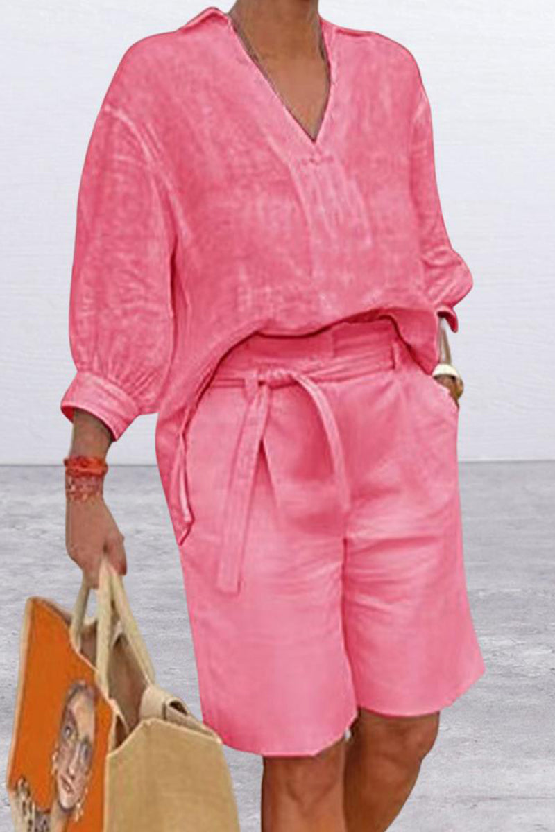 Kaynafashions - Casual Simplicity Solid Pocket V Neck Long Sleeve Two Pieces(4 Colors)