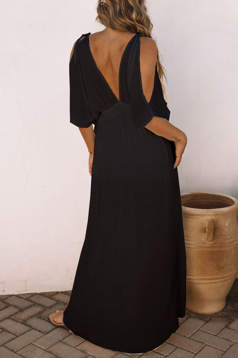 Kaynafashions - Sexy Vacation Solid Slit V Neck Beach Dress Dresses