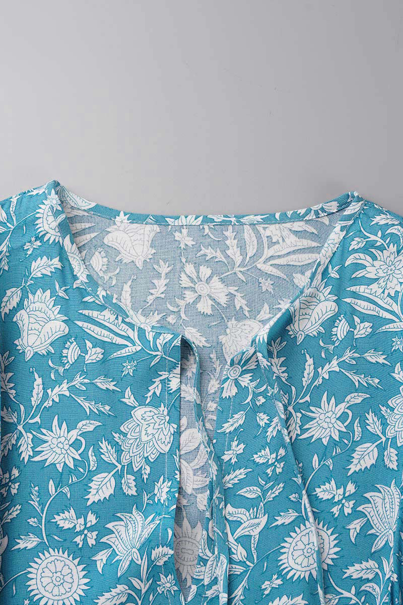 Kaynafashions - College Vacation Floral Patchwork Frenulum Asymmetrical Collar Beach Dress Dresses(6 Colors)