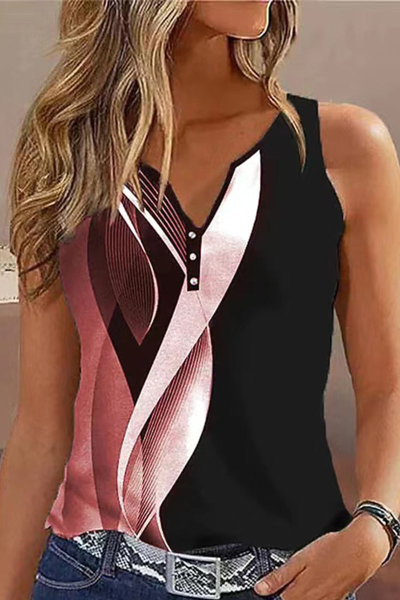 Kaynafashions - Casual Print Patchwork V Neck Tops