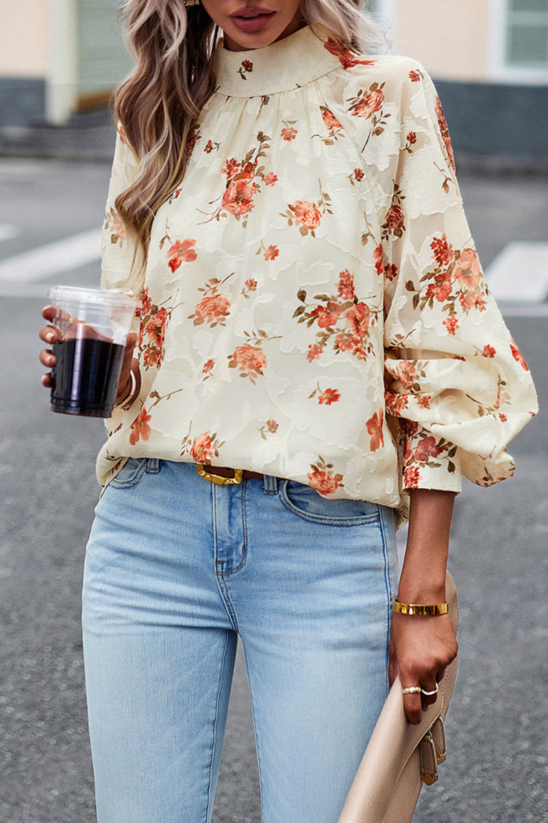 Kaynafashions - Elegant Floral Bandage Half A Turtleneck Tops