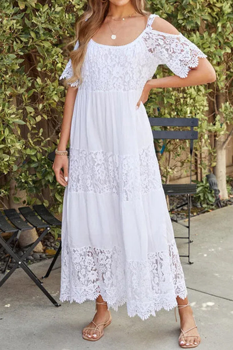 Kaynafashions - Elegant Solid Lace U Neck Princess Dresses