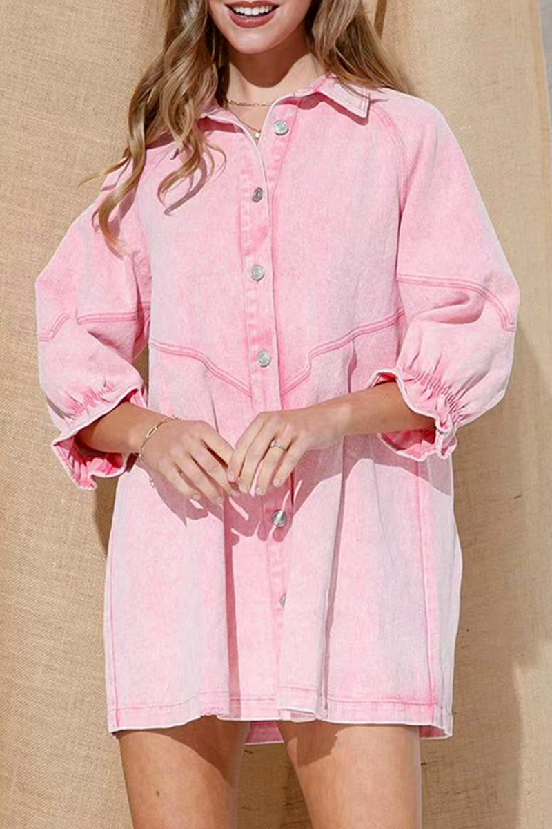 Kaynafashions - Casual Solid Patchwork Turndown Collar Shirt Dress Dresses