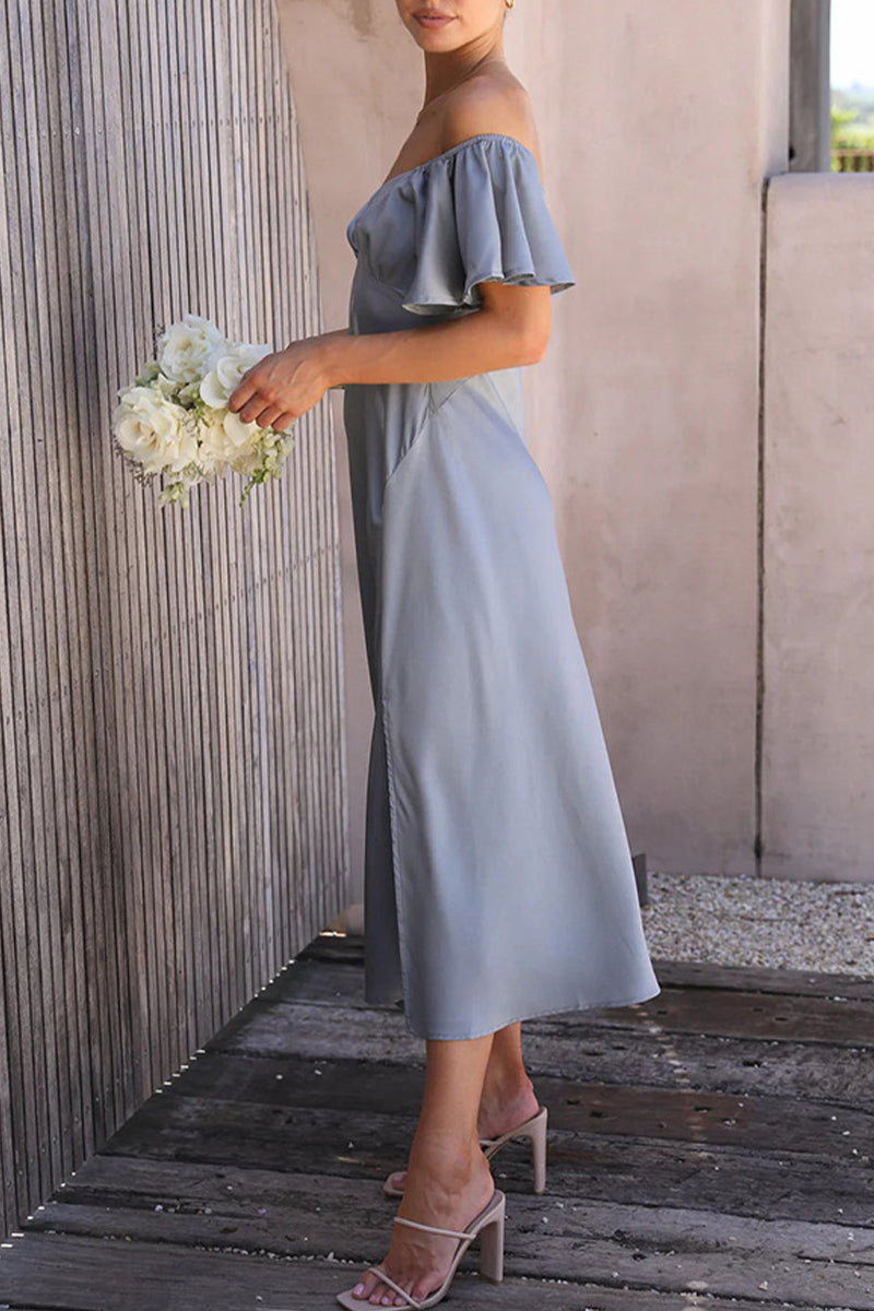 Kaynafashions - Sexy Celebrities Solid Slit Off the Shoulder Pleated Dresses