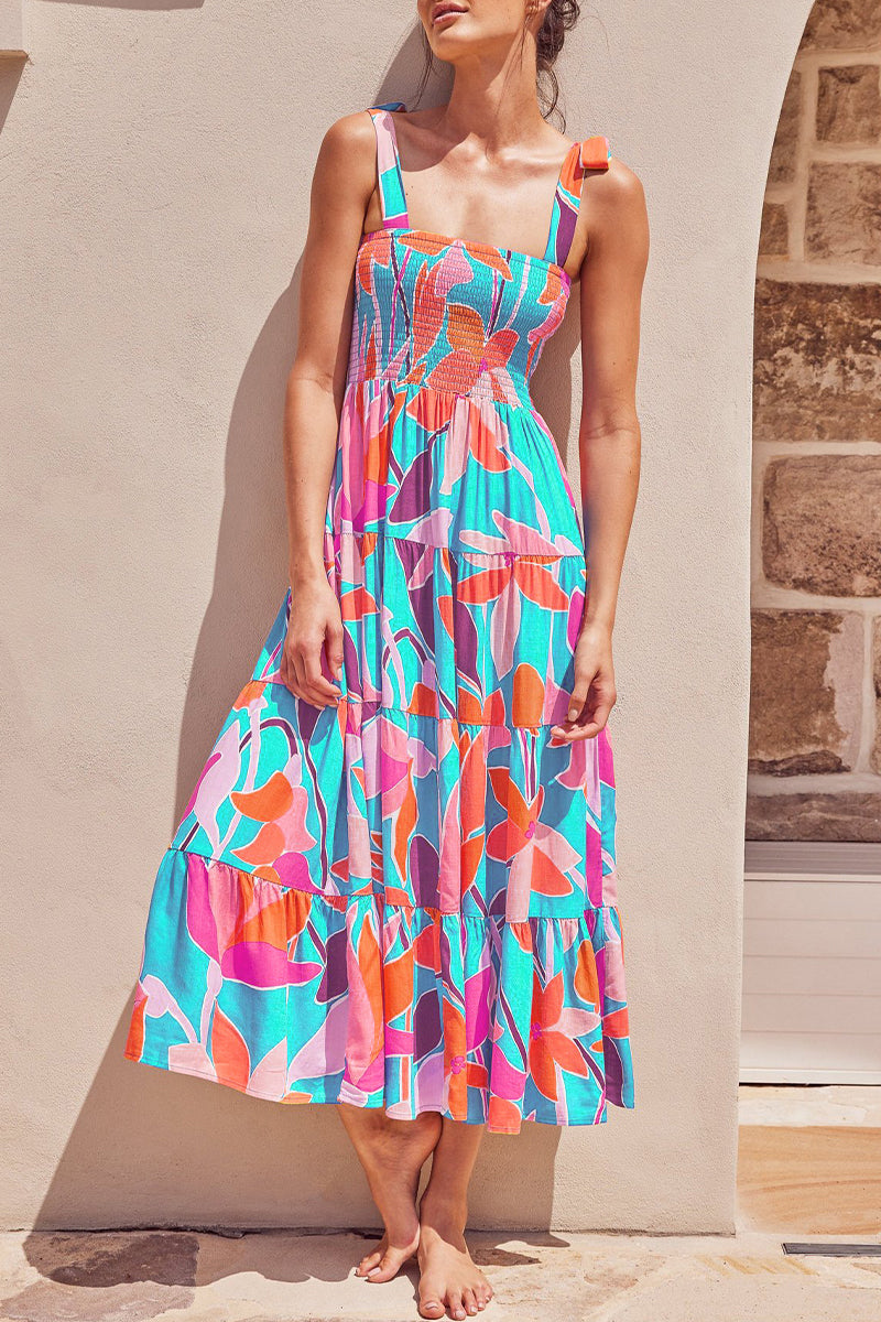 Kaynafashions - Fashion Street Dot Patchwork Spaghetti Strap Printed Dresses(22 Colors)
