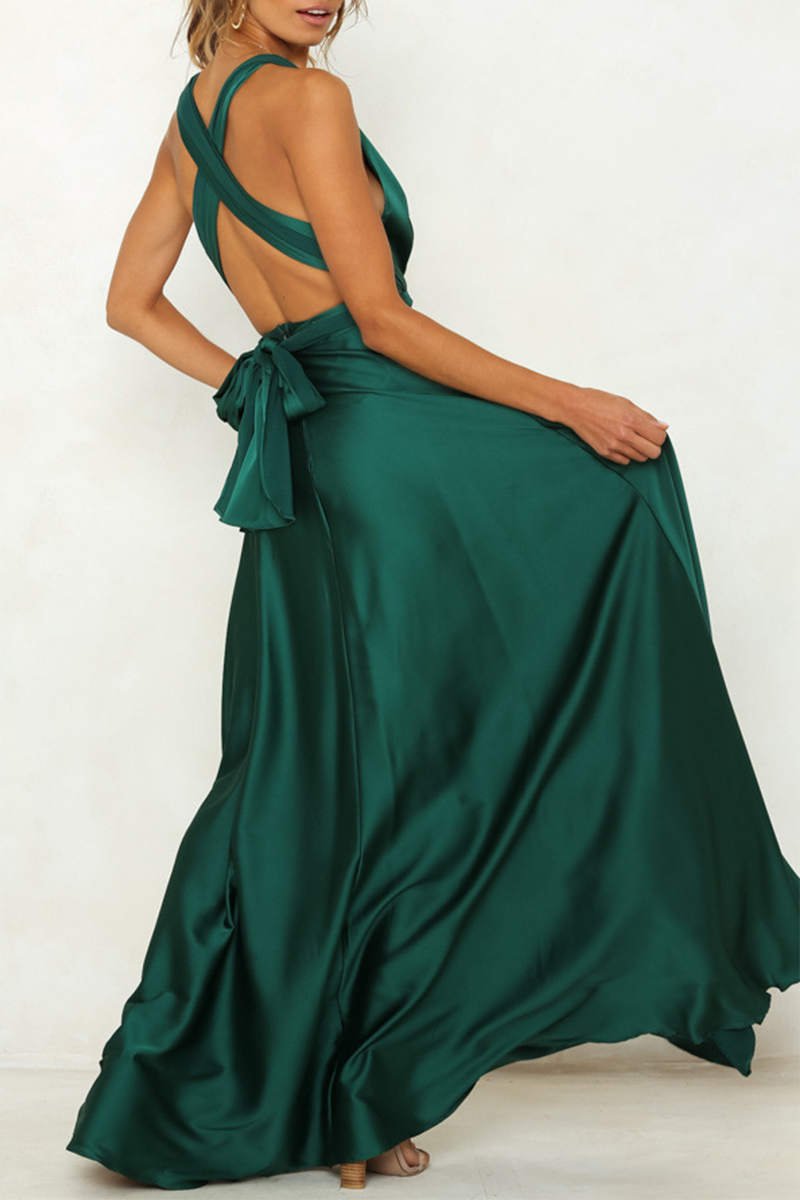 Kaynafashions - Celebrities Elegant Solid Backless Strap Design V Neck Evening Dress Dresses