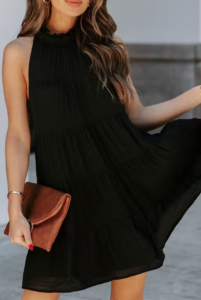 Kaynafashions - Casual Solid Patchwork Halter Cake Skirt Dresses(6 colors)