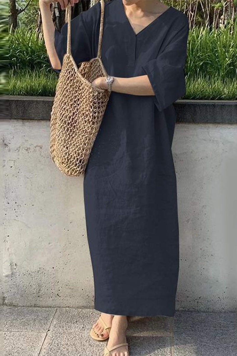 Kaynafashions - Casual Solid V Neck One Step Skirt Dresses(4 Colors)