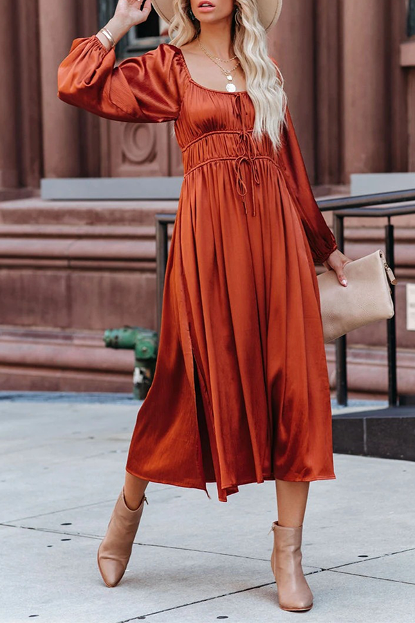 Kaynafashions - Fashion Elegant Solid Frenulum Fold U Neck A Line Dresses